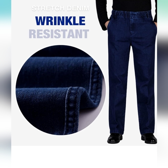 NWT IDEALSANXUN Men’s Elastic Waist Loose Fit Denim Pants Casual Solid Jeans. - Picture 5 of 9